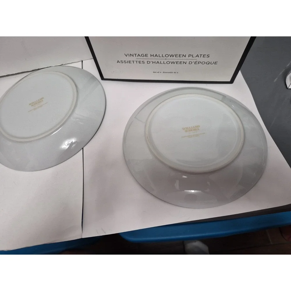 Williams-Sonoma Vintage Halloween Salad Dessert Plates Set of 4 Pumpkn black Cat
